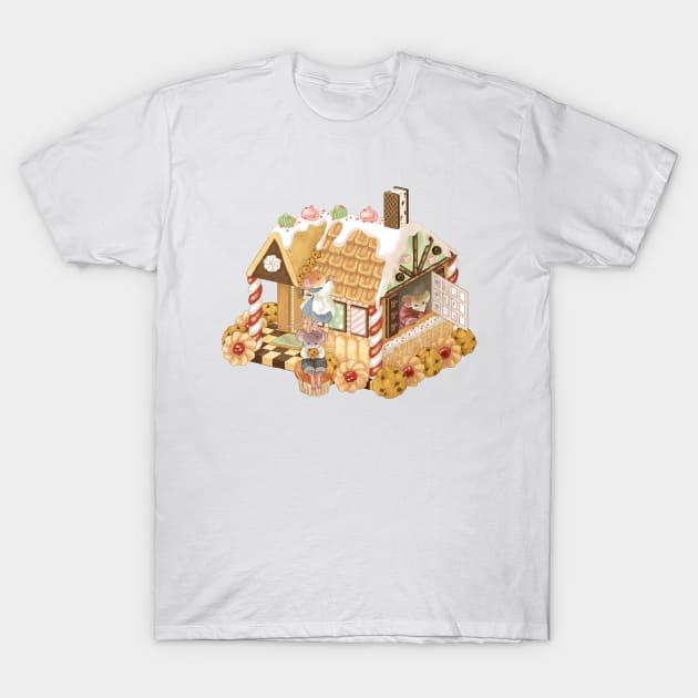 Cottagecore Mice Climbing Gingerbread House T-Shirt by Jieul